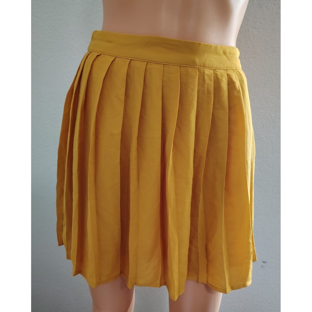 Vintage Forever 21 Yellow Mustard Pleated Mini Skirt Side Zip - Size S